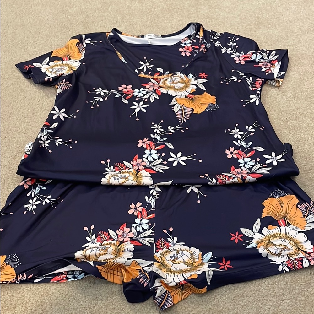 Floral womens Pajamas - Navy and Orange